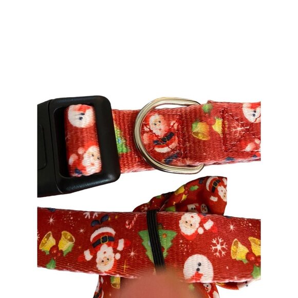 Dog Collar Large Red Santa Claus Christmas Bow Flower Adjustable - Picture 6 of 9